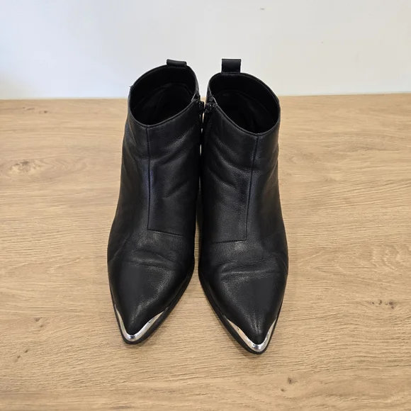 Topshop Black Silver Tip Heeled Ankle Boots Size 40 9.5 - Picture 2 of 9